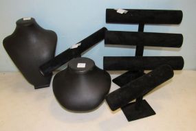 Two Black Necklace Displays, and a Three Tiered Display and a Two Tiered Display
