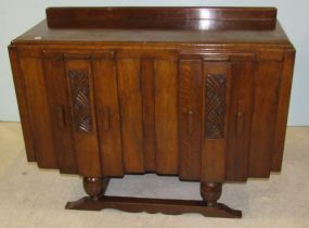 Oak Art Deco Server with Four Cabinets and Two Interior Drawers