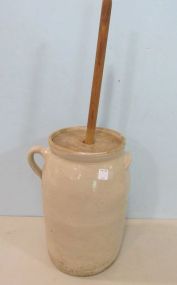 Pottery Butter Churn with Lid and Paddle