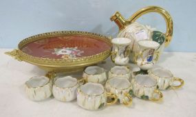 Berry Limoges Melon Shaped Liqueur Set, Pair of Small Napoleon and Josephine Vases and a Rosenthal Ormolu Mounted Bowl