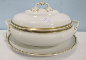 Large Keeling Losol Wear Tureen with Underplate and Gold Greek Key Design