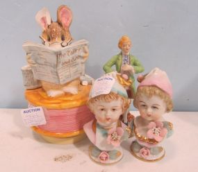 Figural Head Salt and Pepper Shakers, Beatrix Pottery Music Box, Occupied Japan Victorian Man