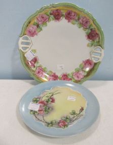 Handpainted Cake Plate and Small Handpainted Plate