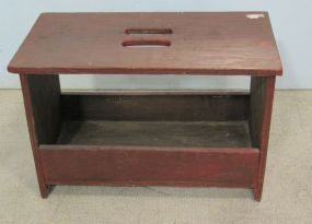 Red Painted Primitive Bench with Lower Storage