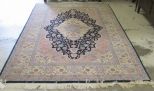 Hand Knotted Wool Rug with Navy, Pink and Cream Background