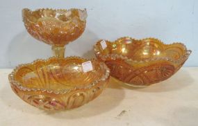Three Pieces of Marigold Carnival Glass