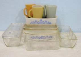 Vintage Lot of Fire King Mugs, and Refrigerator Boxes Plus Miscellaneous Baking Glass