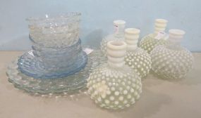 Five Hobnail Fenton Perfume Bottles without Stoppers and a Group of Bubble Pattern Glass