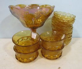 Eight Matching Amber Berry Bowls, Four Amber Bowls and a Carnival Grape Compote