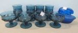 Vintage Tiara King's Crown Blue Glassware and a Rabbit Nesting Jar