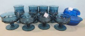 Vintage Tiara King's Crown Blue Glassware and a Rabbit Nesting Jar