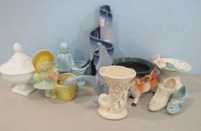 Eleven Pieces of Cast Pottery, Studio Pottery, Milk Glass Compote, Etc
