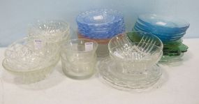 Group of Clear and Colored Glass Bowls, Plates, Saucers, Etc.