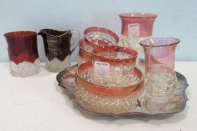 Ruby Flash Glassware and a Silverplate Tray
