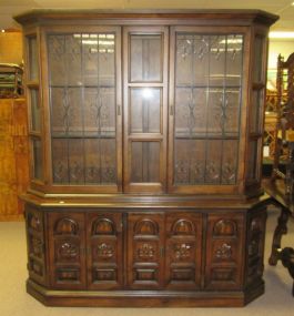 Large China Cabinet with Two Upper Doors with Glass and Metal Accents and Seven Lower Doors