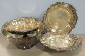 Silverplate Round Serving Bowl, Oval Bowl, Pedestal Bowl and a Small Punch Bowl