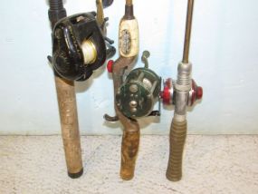 Three Open Cast Reels and Rods