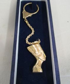 Egyptian 18K Yellow Gold Keychain with the Profile of Nefertiti