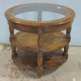 Oval Glass Top Table with Woven Shelf