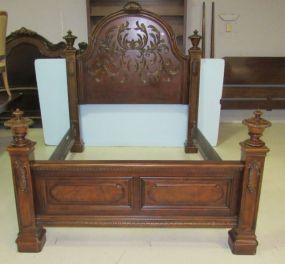Queen Size Bed with Carved Design Headboard and Footboard