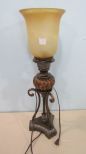 Bronzed Lamp with Glass Shade