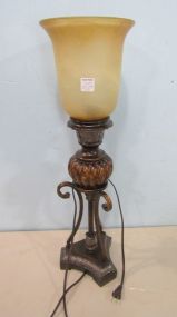 Bronzed Lamp with Glass Shade