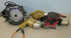Black and Decker Circular Saw, a Jig Saw and a Drill and a Skil Sander with Filter