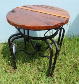 Metal Side Table with Wooden Top