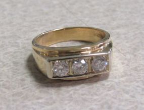 Gentleman's Three Diamond 14K Yellow Gold Ring