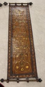 Painted Leather Wall Hanging with Rods and Finials