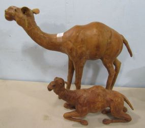 Two Leather Camel Statues