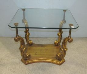Antiqued Gold Base Glass Side Table