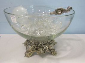 Ornate Metal and Glass Punch Bowl Set