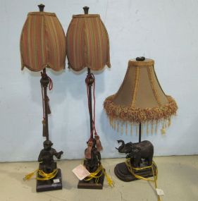 Pair of Decorative Monkey Lamps and Elephant  Lamp