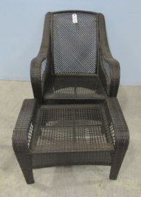 Dark Brown Wicker Chair and Ottoman
