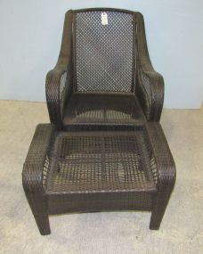 Dark Brown Wicker Chair and Ottoman