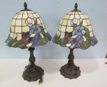 Pair of Machine Made Leaded Glass Table Lamp