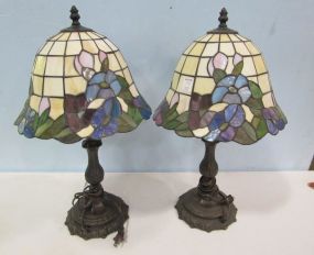 Pair of Machine Made Leaded Glass Table Lamp