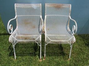 Pair of White Vintage Wrought Iron Chairs