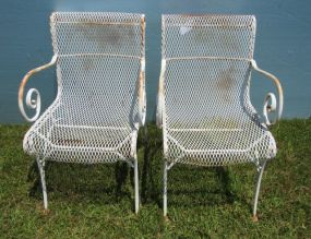 Pair of White Vintage Wrought Iron Chairs