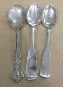 Two Coin Silver Spoons and 1847 Rogers Bro. Silverplate Spoon