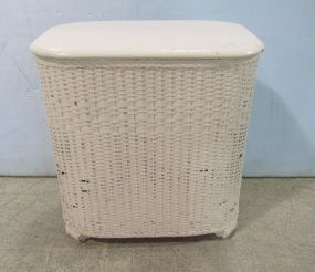 Painted White Wicker Laundry Basket