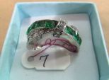 Clear and Green Color Baguettes Stones Ring