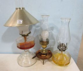 Two Oil Lamps and Electrified Candle Lamp
