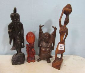 Four Asian Wood Carving Figures
