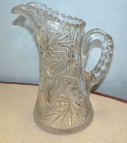 Heavy Etched Glass Pitcher