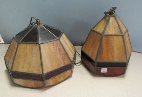 Two Semi-Antique Hanging Leaded Glass Light Fixtures