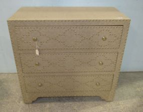 Fabric and Studded Three Drawer Chest
