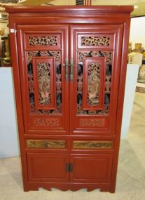 Red Painted Asian Design Wine/Bar Cabinet