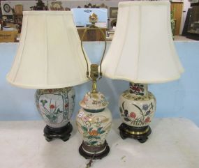 Three Oriental Style Porcelain Lamps